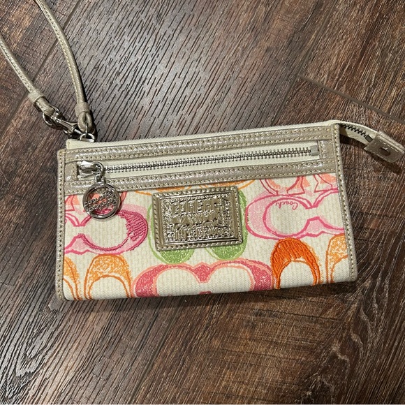 Coach Beige and Pink Patterned Wristlet